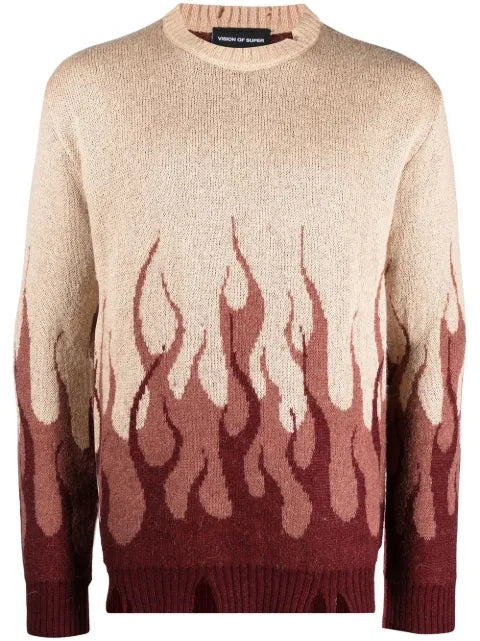 Vision Of Super flame-print distressed-finish jumper